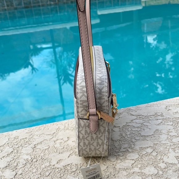 Michael Kors Jet Set Item Large East West Zip Chain Crossbody Powder Blush Multi - Picture 4 of 16